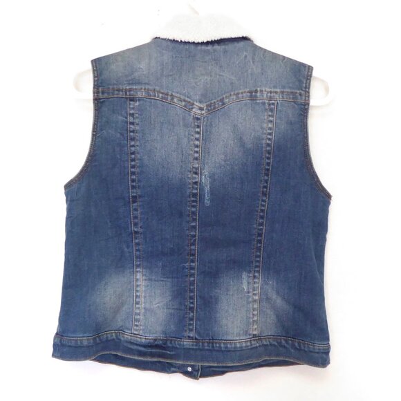INC lightly distressed dark blue denim vest with shearling lining size XL - Picture 6 of 6